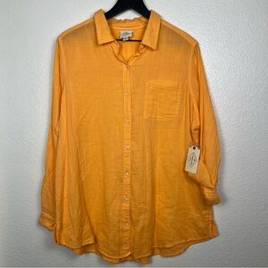 St. John’s Bay Women’s Button Down Shirt‎ Orange Sz XL Beach Cotton Peach NWT